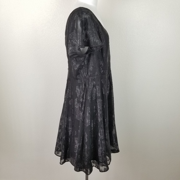 Torrid Black Floral Sparkly Dress Cap Sleeve 14 - Picture 5 of 7